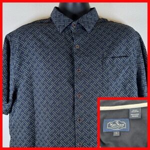 Nat Nast Silk Blend‎ Shirt Mens Size M Black/Blue Geometric Silk Cotton Casual.